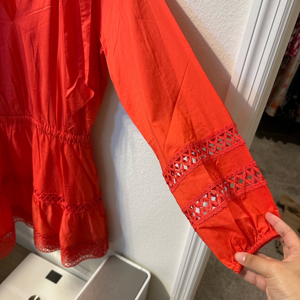 Evereve Red Tie-Neck Lace Trim Dress - Picture 2 of 3